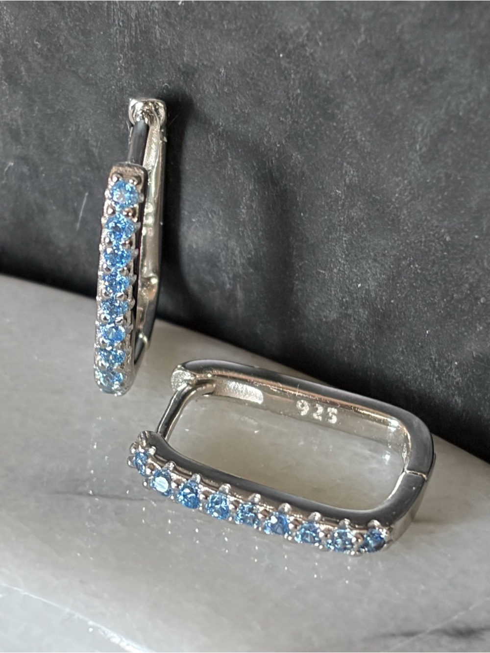 Sterling Silver Blue CZ Hoop Earrings - 925